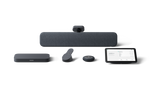 An image of the Google Meet Series One Medium+ bundle. The bundle consists of a Google Meet Compute System, Smart Camera, Smart Audio Bar, Remote Control, Mic Pod and Touch Controller.