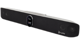 A front-facing image of the Poly Studio X70 video bar which is angled to one side.